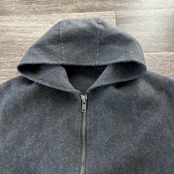 EUC Theory Double-Faced Wool Cashmere Hooded Duffle Coat Gray Longline Jacket L - Picture 4 of 16